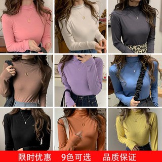 🔥Hot sale~ เสื้อคอปกครึ่งตัวสูงสีดำรัดรูป bottoming สำหรับผู้หญิงในฤดูใบไม้ผลิฤดูใบไม้ร่วงและฤดูหนาวสวมเสื้อถักแขนยาว