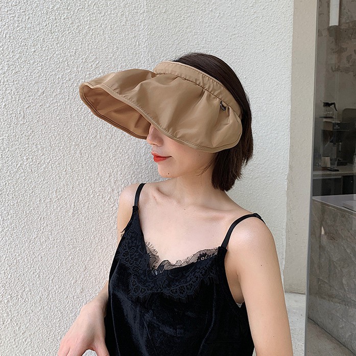 ราคาและรีวิวหมวกเชลล์เกาหลี UV CUTหมวกแก๊ป เปิดหัว หมวกแฟชั่นผูหญิง ผู้หญิง วินเทจ กันแดด กันยูวี พับได้ รุ่นE111 สีชมพู กากี กลม ดำ