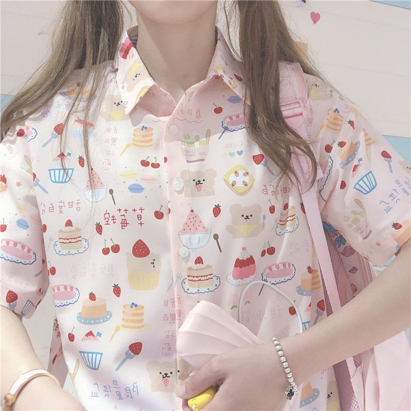 เสื้อเชิ้ต-m-2xl-น่ารัก-การพิมพ์-เสื้อเชิ้ตแขนสั้น-ญี่ปุ่น-หญิงพรหมจารีย์-หวาน-เสื้อเชิ้ต-นักเรียน-แขนสั้น-เสื้อ