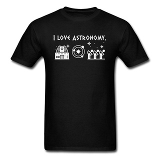 ROUNDคอลูกเรือNeckขายดี เสื้อยืดคอกลม พิมพ์ลายกราฟฟิค I Love Astronomy สีดํา สําหรับผู้ชาย-4XL
