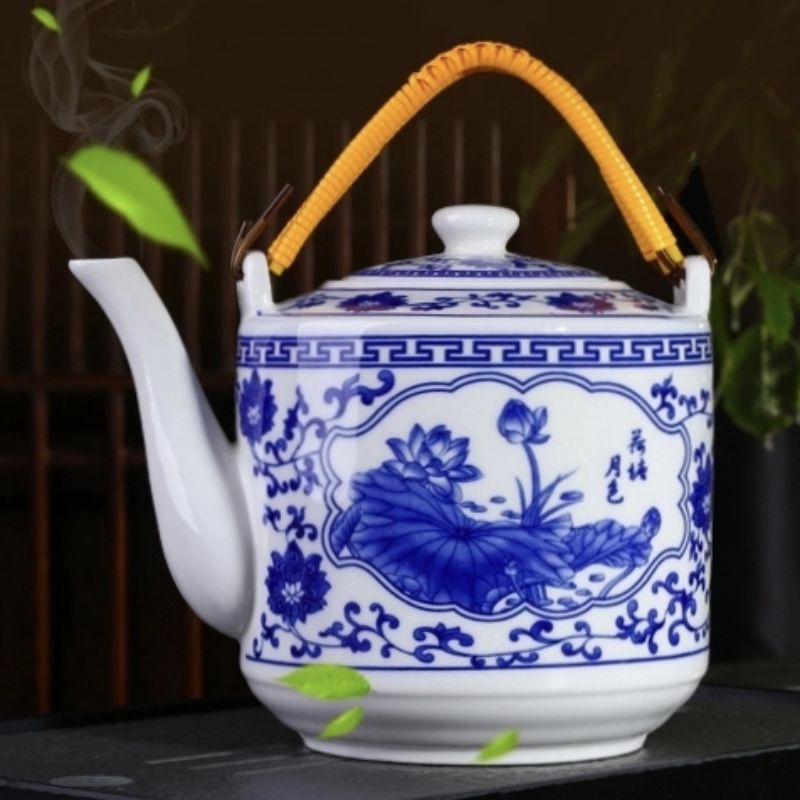 กาน้ำชาเซรามิคงานกังไส-กาน้ำขนาดใหญ่-ลายมือโบราณสวยงาน-เครื่องปั้นดินเผาชั้นดีที่สุด