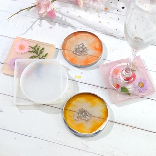 2 Pcs Round Square Coaster Crystal Epoxy Resin Mold Cup Mat Pad Silicone Mould