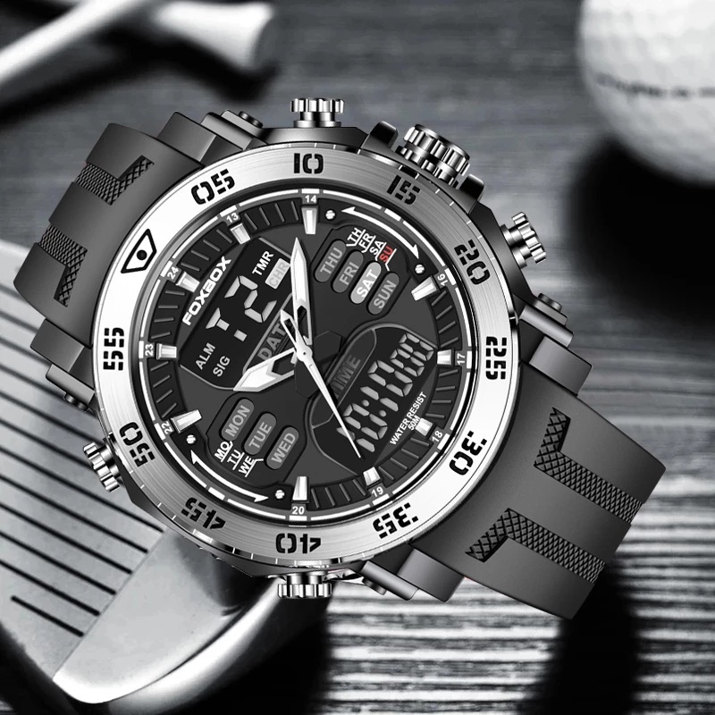 lige-sub-brand-foxbox-2022นาฬิกาผู้ชายทหารกันน้ำนาฬิกากีฬาหน้าจอคู่นาฬิกาควอตซ์ดิจิตอลสำหรับผู้ชาย-กล่อง