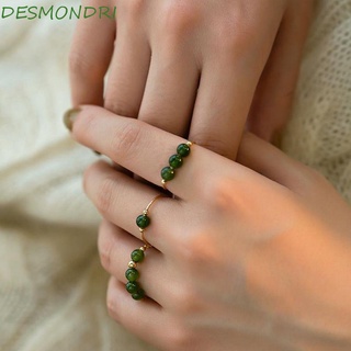 Desmondri แหวนหยก ทรงเรขาคณิต สีเขียว สไตล์จีนย้อนยุค สําหรับผู้หญิง