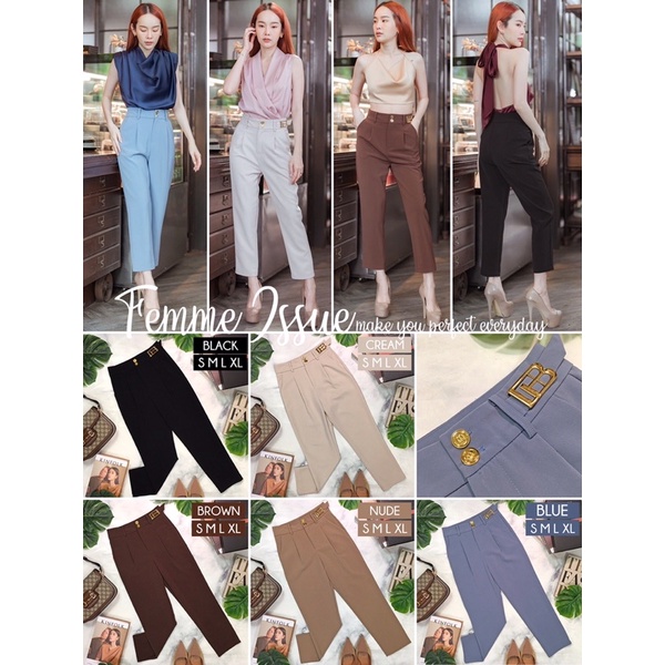 m8-1060-s-xl-pant-กางเกงขาเดฟ-แต่งอะไหล่-สีดำ-สีฟ้า-สีนู้ด-สีกรม-สีน้ำตาล-กางเกงทำงาน-กางเกงออกงาน-femme