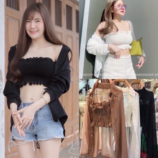 🔥aimorn_shop🔥 เซ๊กซี่เบาๆ 💗💖เสื้อเชิ้ต+เกาะอก💗💖ผ้าซีฟองอย่างดี ใส่แล้วไม่ร้อน ใส่ได้ ไม่มี เอ้าท์