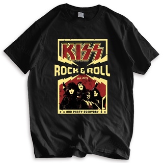เสื้อยืดผ้าฝ้ายพิมพ์ลาย ใหม่ เสื้อยืดลําลอง สีดํา แขนสั้น พิมพ์ลาย Kiss Rock &amp; Roll All Nite Party Everyday สําหรับผู้ชา