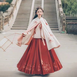 🔥Hot sale~ผู้หญิง Hanfu แบบดั้งเดิม Furong Moon เย็บปักถักร้อย Wadded กระโปรง อีกฝั่งดอกไม้ปัก กระโปรงม้าสีแดง สไตล์ประจ