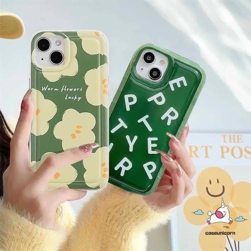 เคสโทรศัพท์มือถือแบบนิ่ม-กันกระแทก-ลายดอกไม้-ตัวอักษร-สีเขียว-เรียบง่าย-สําหรับ-redmi-10c-12c-a1-9t-10a-9-10-9a-9c-nfc-redmi-note-8-9-10s-11s-11-10-10-pro-max-poco-f4