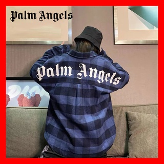 Palm Angels  ปาล์มแองเจิล เสื้อลายสก๊อต โค้ทหลวม  อักษรตัวใหญ่ข้างหลัง