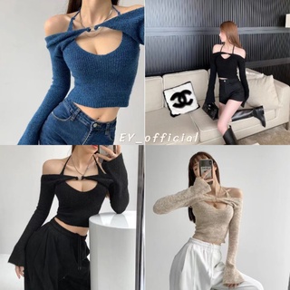 Ey_official#A1162#แบบใหม่พร้อมส่งเสื้อยืดครอปผูกกลัง คัตเอาท์ เนื้อผ้าไหมพรมเนื้อนิ่มใส่สบาย