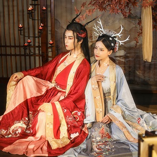 ชุดจีนโบราณ Hanfu ผู้หญิงคอกว้างเอวกระโปรงแขนกว้างจีนโบราณเสื้อผ้าสตรีสดและสง่างามสไตล์จีนย้อนยุคกระโปรงยาว