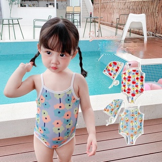 Summer Kids Girls Sling One-piece Swimsuit or T-shirt Opptional