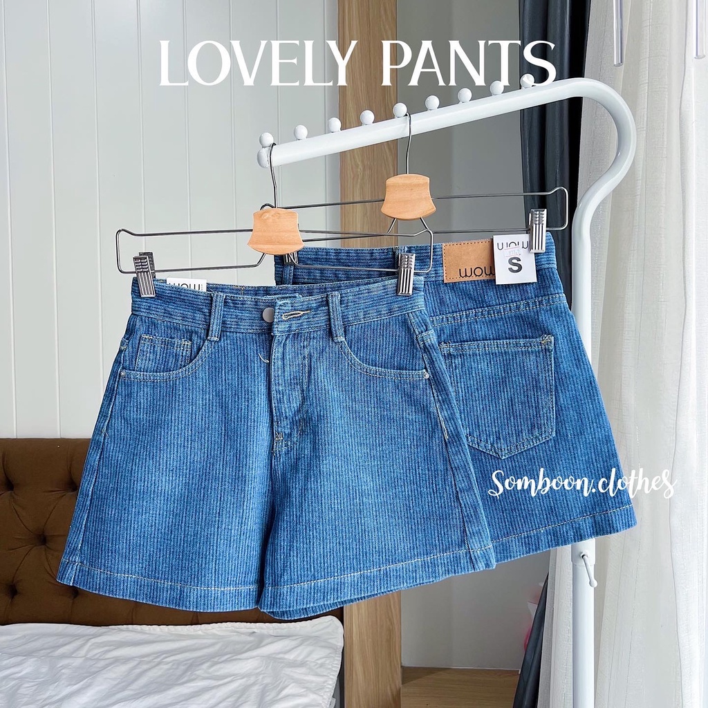 ลด15-กรอกโค้ด-wtbjwz-พร้อมส่ง-lovely-pants-กางเกงยีนส์ขาสั้นลายร่องสีเข้ม