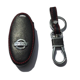 NISSAN NAVARA X-TRAILซอง รีโมท 3ปุ่มกุญแจ หนังเเท้ มีทุกรุ่น Black Leather Car Remote Control Key Bags Case