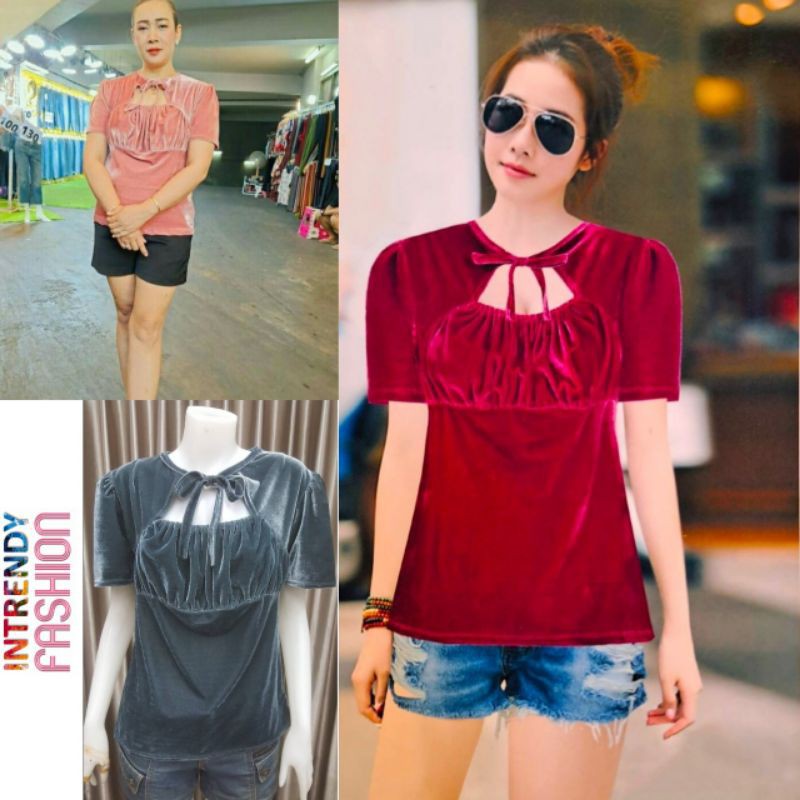 สินค้าหมดชั่วคราวค่ะ-เสื้อยืดกํามะหยี่แฟชั่-free-size-อก36-42นิ้ว