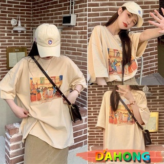 Dahong 💖เสื้อยืดลายการ์ตูนไซส์ใหญ่ เสื้อยืดลายการ์ตูนแขนสั้น คอกลม  Oversize เสื้อ น่ารัก สไตล์ เกาหลี ทรงหลวม2327