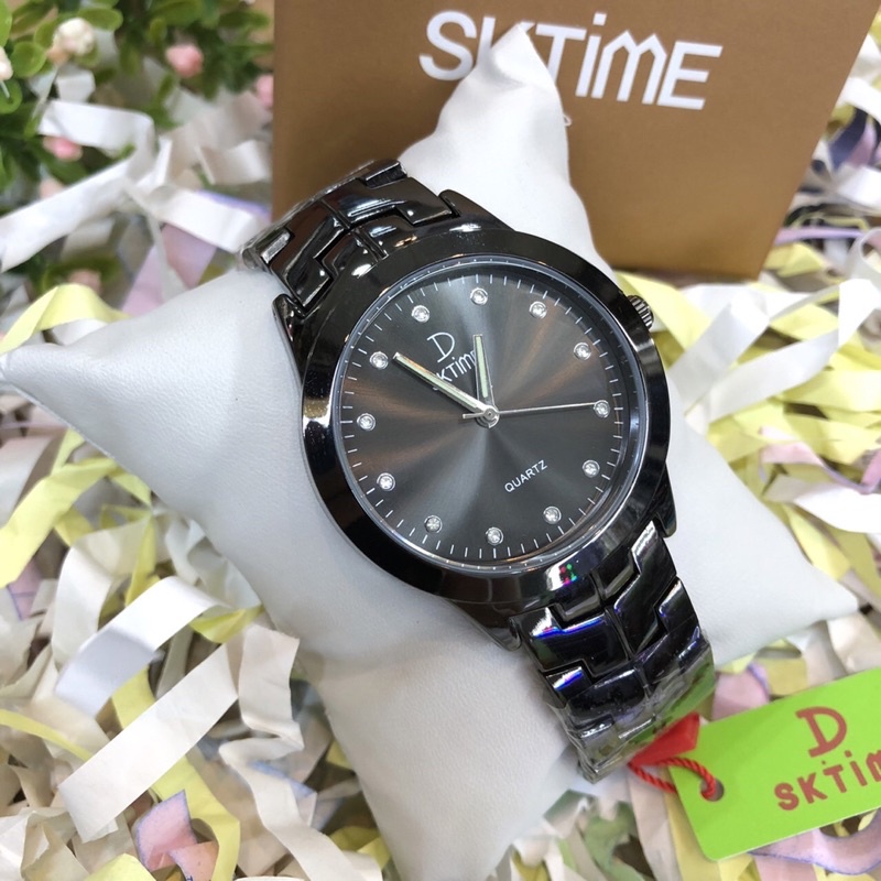 sk-time-นาฬิกาข้อมือหญิง-ชายquartz-analog3atm-กันน้ำ-ตัวเรือนและสายสแตน3ไมครอน