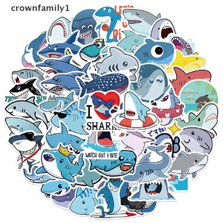 [crownfamily1] สติกเกอร์ ลายกราฟฟิตี้ฉลามน่ารัก สําหรับติดตกแต่งกีตาร์ กระเป๋าเดินทาง สเก็ตบอร์ด สมุดภาพ 50 ชิ้น