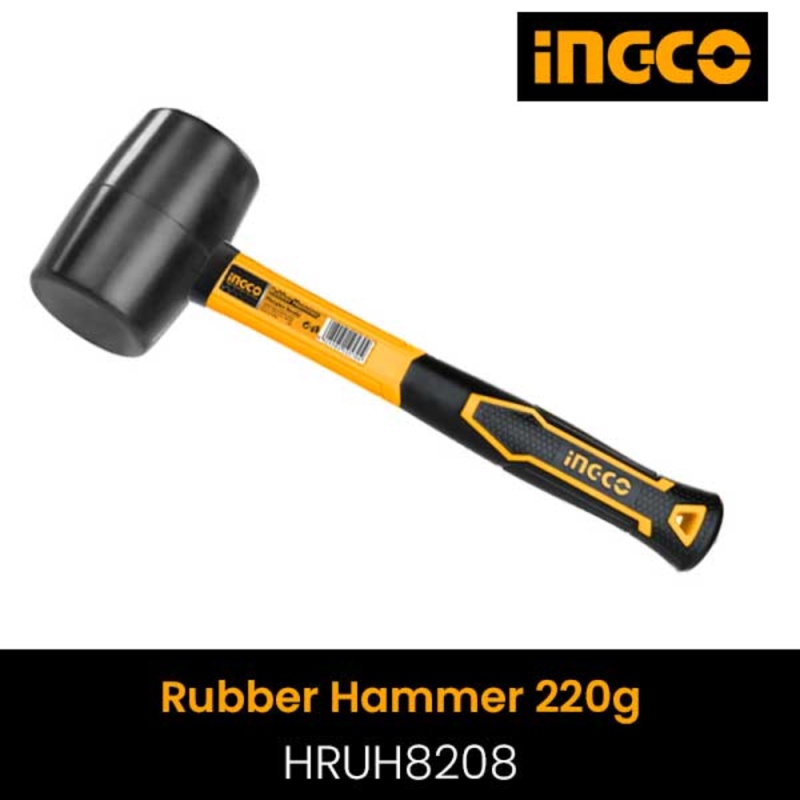 ราคาและรีวิวINGCO ค้อนยาง ด้ามไฟเบอร์ 8 ออนซ์ HRUH8208 ( Rubber Hammer ) ฆ้อนยาง ค้อนยางดำ ค้อน