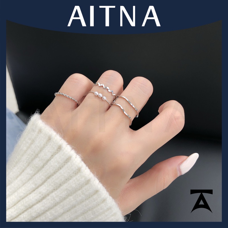 aitna-แหวนนิ้วมือ-ประดับมุก-ทรงเรขาคณิต-วางซ้อนกันได้-5-ชิ้น-ต่อชุด