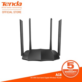 สินค้า TENDA AC8 Gigabit Router Dual Band AC1200 เราเตอร์ไร้สายอุปกรณ์ช่วยขยายช่วงสัญญาณ WIFI 4 เสา 6dBi