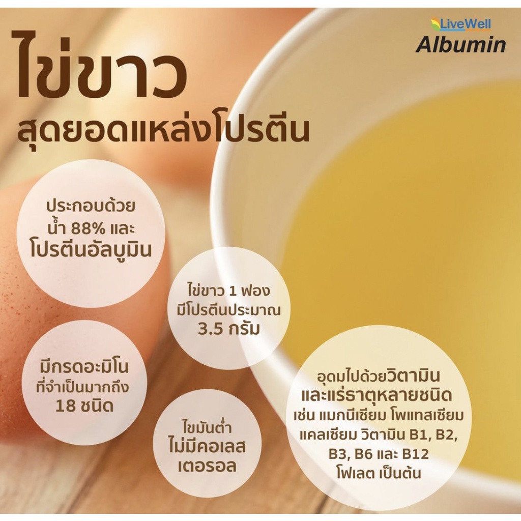 ภาพสินค้าLive Well Egg Albumin โปรตีนไข่ขาว แบบเม็ด 120 แคปซูล ลีฟเวลล์อัลบูมินแคปซูล จากร้าน very_cheap_store บน Shopee ภาพที่ 7