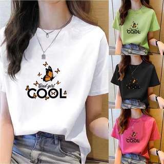 เสื้อยืดแขนสั้นลําลอง คอกลม พิมพ์ลายผีเสื้อ ทรงหลวม ขนาดใหญ่ แฟชั่นฤดูร้อน สไตล์เกาหลี สําหรับผู้หญิง