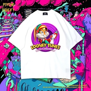 Psycho Crucify "Looney Tunes Coin Collection!" เสื้อยืด ขนาดใหญ่ | สีขาว | เสื้อยืด พิมพ์ลาย Looney Tunes Coin Collectio