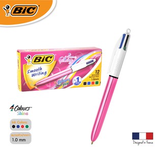 [Official Store] BIC บิ๊ก ปากกา 4 Colours Shine ปากกาลูกลื่น น้ำหมึก4in1 หัวปากกา 1.0 mm.(Pink) จำนวน 12 ด้าม