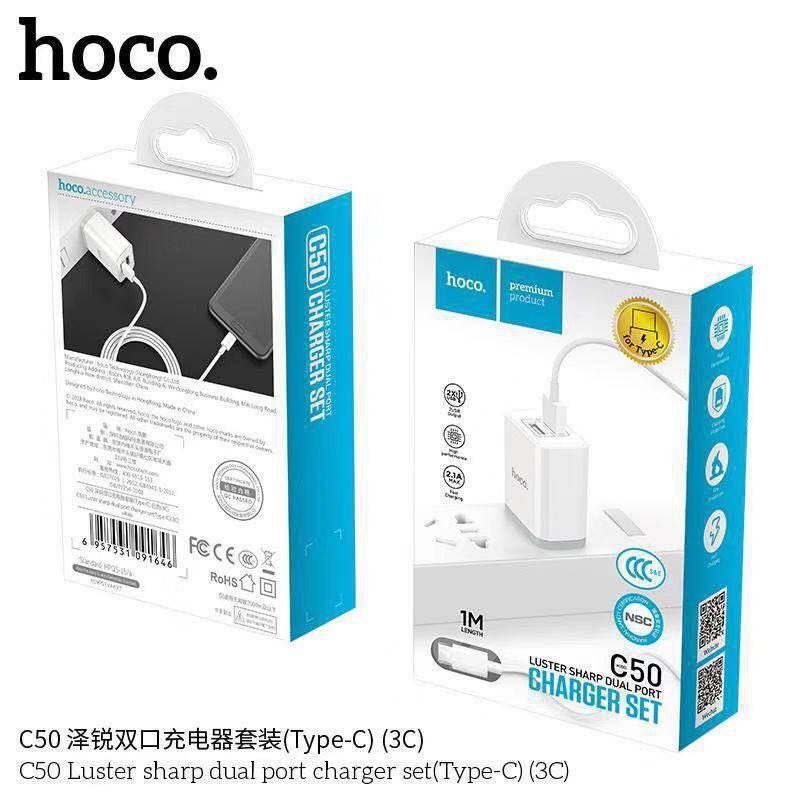 hoco-c50-สายชาร์จพร้อมปลั๊ก-luster-sharp-charger-2usb-2-1a-max