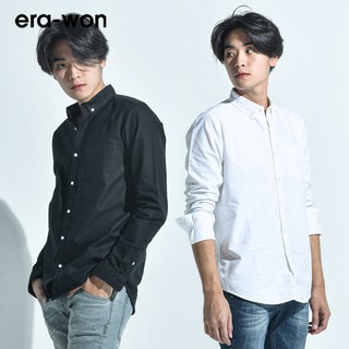 era-won เสื้อเชิ้ต ทรงสลิม Oxford Shirt แขนยาว สี Black / Creamy White