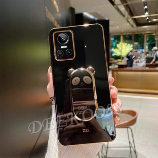 เคสป้องกันโทรศัพท์มือถือ Realme GT NEO3 NEO3T NEO2 Pro 9 Pro+ 9i C35 Narzo 50 Pro 50A Prime 5G 4G Plating Phone Cell Case with Cute Lovely Bears Stand Holder Handphone Casing All-Pack Protection Back Cover