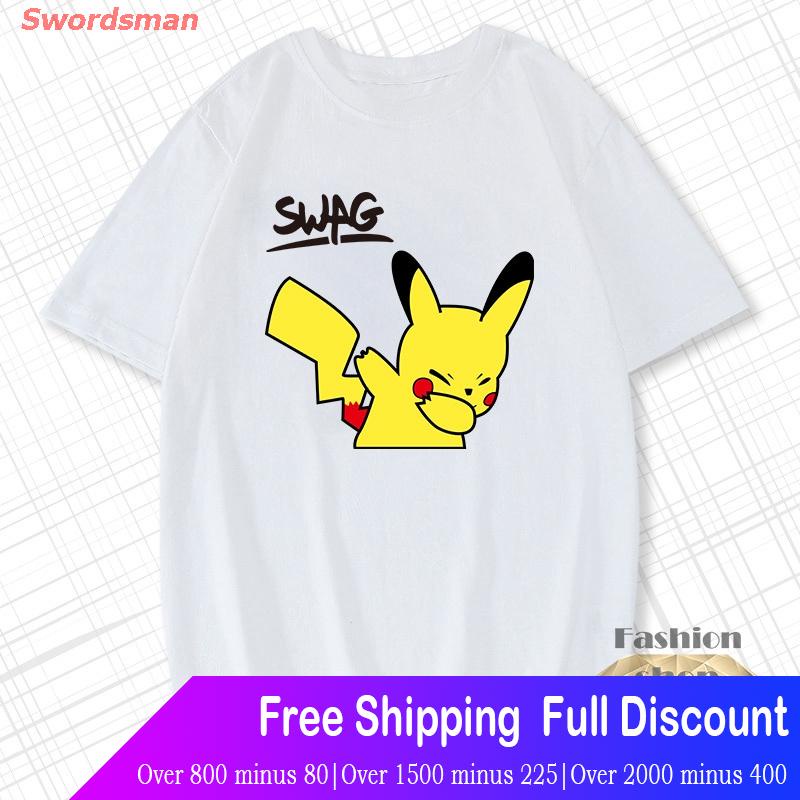 เสื้อยืดยอดนิยม-เสื้อยืดคอกลมแขนสั้นพิมพ์ลาย-pikachu-sports-t-shirt