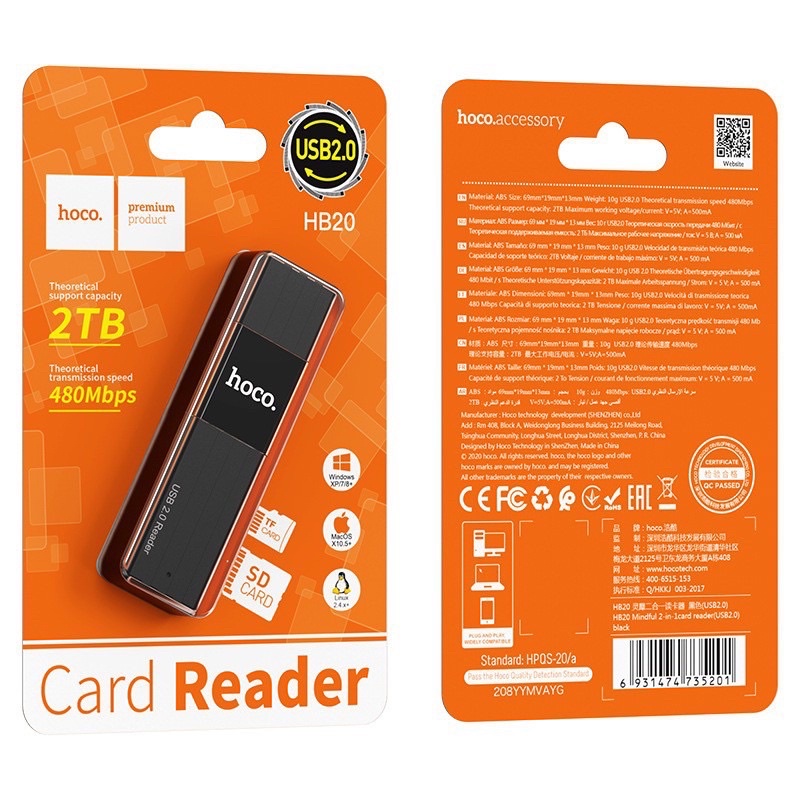 การ์ดรีดเดอร์-card-reader-hoco-hb20-mindful-2-in-1-sd-card-reader-usb3-0-2-0-otg-memory-card-adapter-ฮับ-hub-มีประกัน