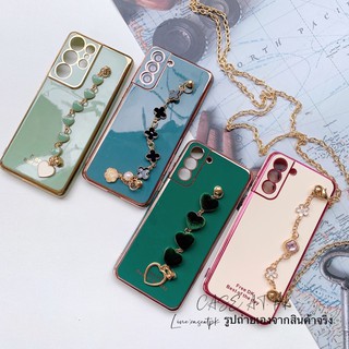 เคสขอบทอง 4สี สายโซ่ สายสะพาย รุ่นSamsung S21 S21plus S21ultra สายสร้อยเลือกได้ เรียบหรู ง่าย