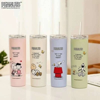 แก้วเก็บอุณหภูมิ Snoopy Peanuts พร้อมหลอดงานแท้ ความจุ 20 oz (500 ml) วางบนรถได้พอดี มี 4 สี เลือกสีได้