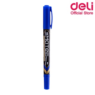 Deli U10430 Marker Pen ปากกามาร์คเกอร์ สำหรับเขียนซองพลาสติก เขียนซีดี โมเดล แบบ 2 หัว (0.5mm-1mm) สีน้ำเงิน แพ็ค 1 แท่ง