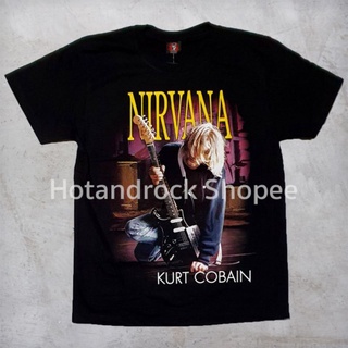 เสื้อยืดผ้าฝ้ายพรีเมี่ยม เสื้อยืดวงสีดำ NIRVANA TDM 0142 Hotandrock