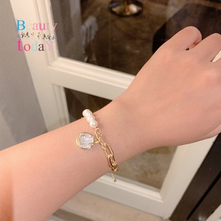 Fashion Women Jewelry Alloy Gold Pearl Smiley Number Chain Bracelet