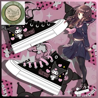 ins ระบายอากาศราคาถูกที่สุด Sweet cool Kuromi high-top hand-painted canvas shoes girl student gift spring jk new 2021 ca