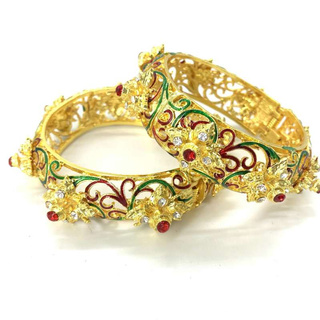 Vintage Jewelry ชุดไทยเครื่องประดับเพชรทองกำไลข้อมือคู่ ลงยา Gold Bracelet 2pcs