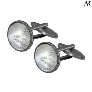 ANGELINO RUFOLO Cufflink(คัฟลิงค์) ดีไซน์ Wave กระดุมข้อมือคัฟลิ้งโรเดียมคุณภาพเยี่ยม ตกแต่งด้วย Pearl(ไข่มุก) สีขาว