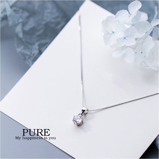 s925 Pure necklace สร้อยคอเงินแท้ จี้เพชรเดี่ยว ดูเรียบง่าย ใส่สบาย เป็นมิตรกับผิว