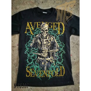 AX Avenged Sevenfold เสิ้อยืดดำ เสื้อยืดชาวร็อค เสื้อวง New Type System  Rock brand Sz. S M L XL XXLเสื้อยืด