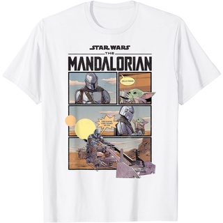 ROUND คอลูกเรือเสื้อยืด ผ้าฝ้าย พิมพ์ลายการ์ตูน Star Wars The Mandalorian สําหรับผู้ชาย-4XL