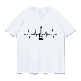 เสื้อยืดแขนสั้นลําลอง ผ้าฝ้าย ทรงหลวม พิมพ์ลายกีตาร์ แฟชั่นฤดูร้อน สําหรับผู้ชาย และผู้หญิง