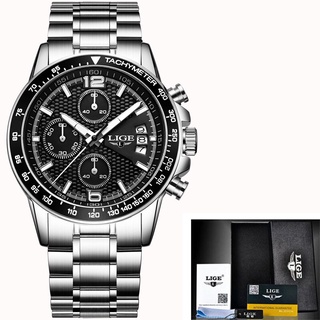 LIGE Luxury Brand Watches Men Six pin Full Stainless steel Military Sport Quartz Watch Man Fashion
