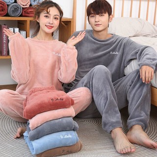 นางฟ้ากางเกงอบอุ่นสูทฤดูหนาวของผู้หญิงหนาชุดนอนกำมะหยี่ปะการังอบอุ่นหลวมลำลองขนาดใหญ่วอร์มสวมใส่ด้านนอก