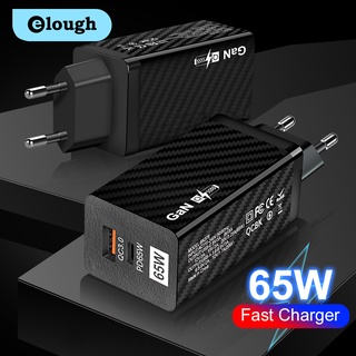 Elough อะแดปเตอร์ชาร์จโทรศัพท์มือถือ USB C Gan 65W QC 3.0 Type C PD ชาร์จเร็ว